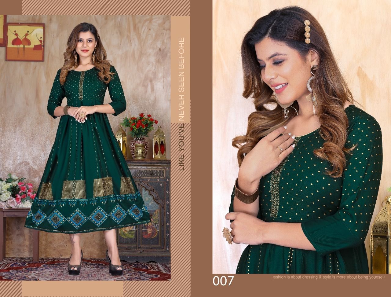 Golden Natural Beauty 1 New Fancy Wear rayon Designer Kurti Collection